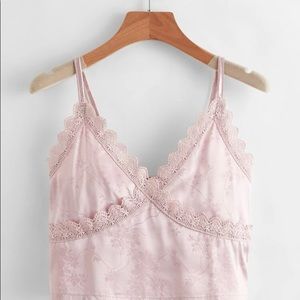 Satin Contrast Lace Top Crop Cami with adjustable straps
